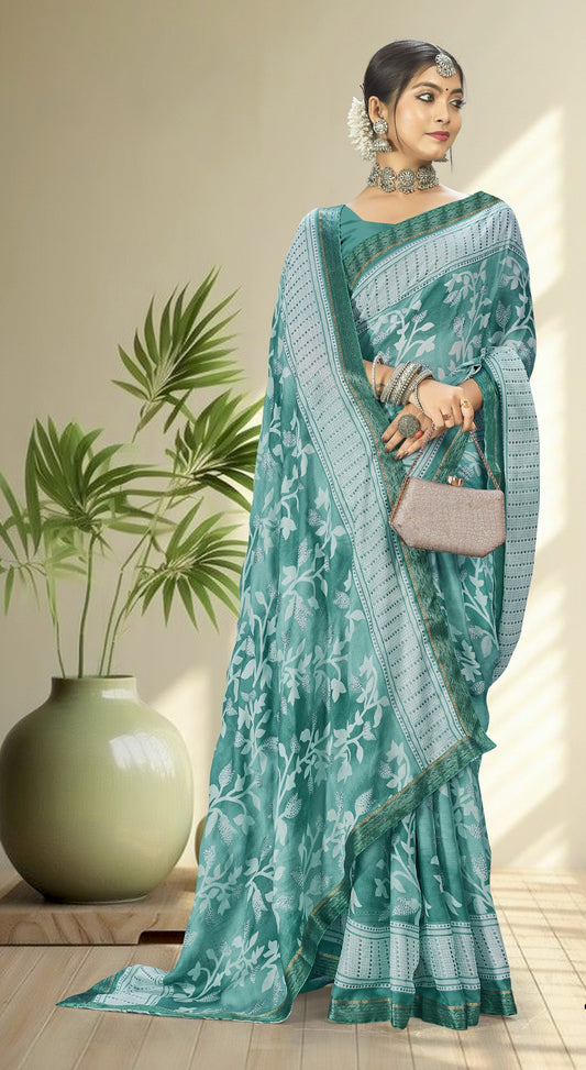 Teal Chiffon Printed Saree - Arpita-1002
