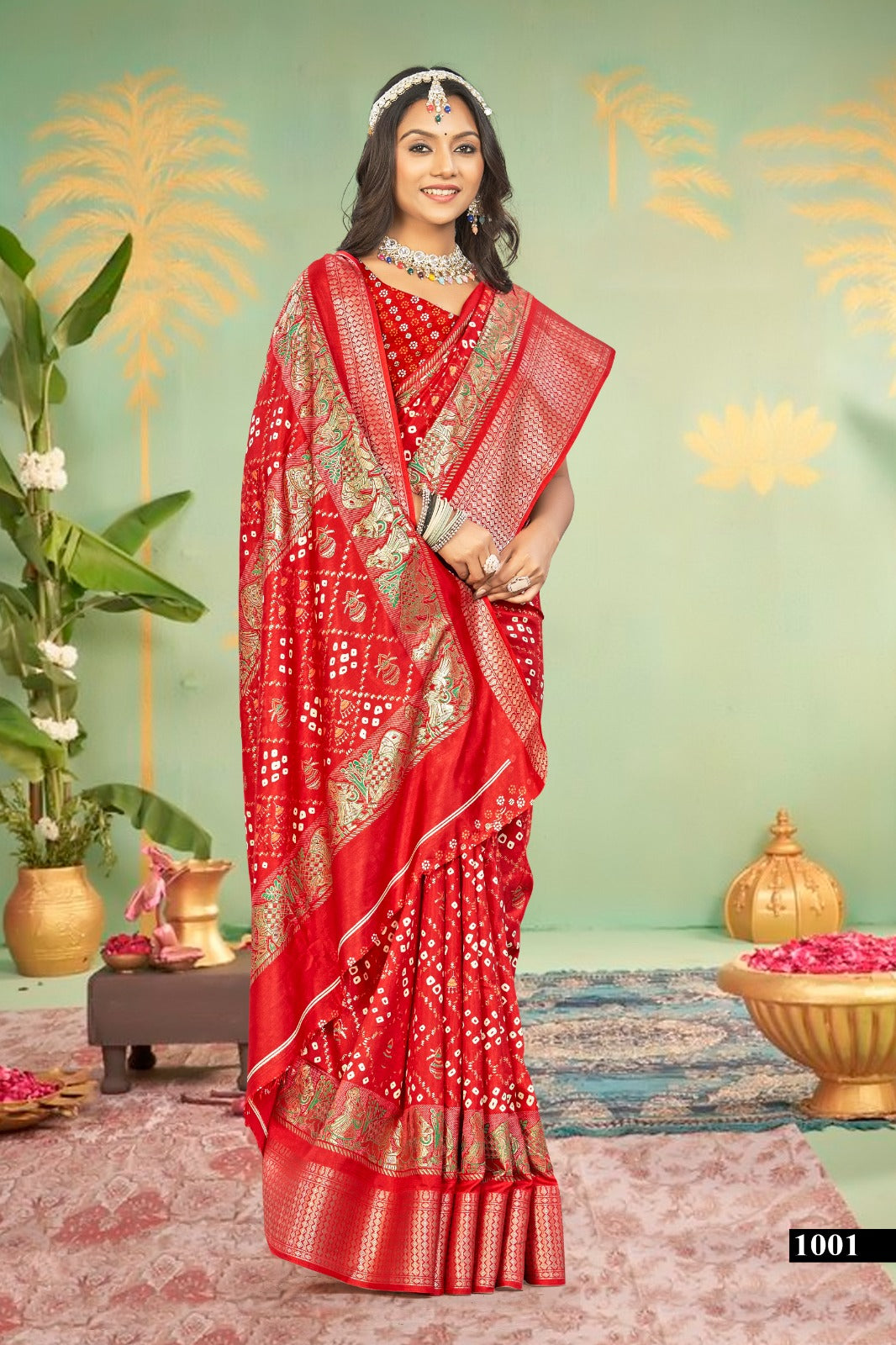 Red Dola Silk Printed Saree - Bawri-1001
