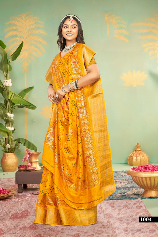 Mustard Dola Silk Printed Saree - Bawri-1004