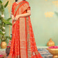Orange Dola Silk Printed Saree - Bawri-1006