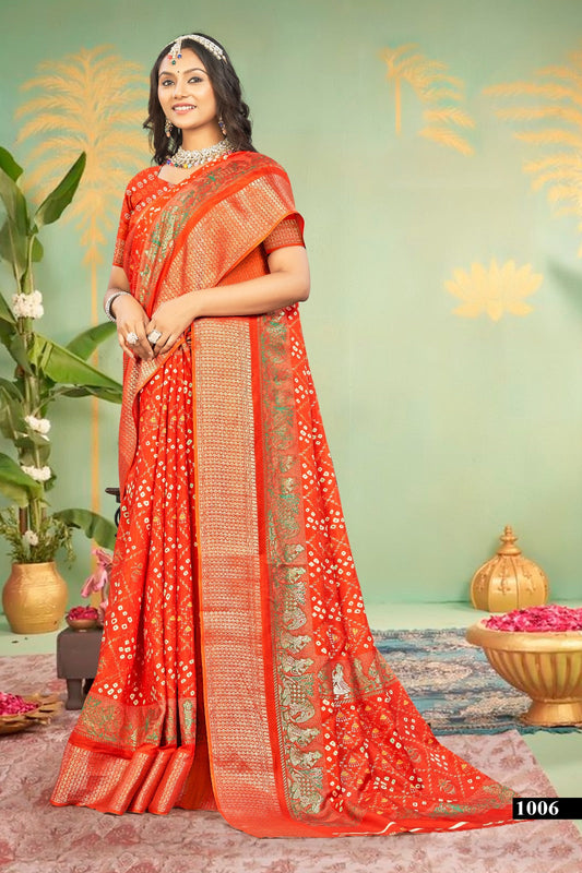 Orange Dola Silk Printed Saree - Bawri-1006