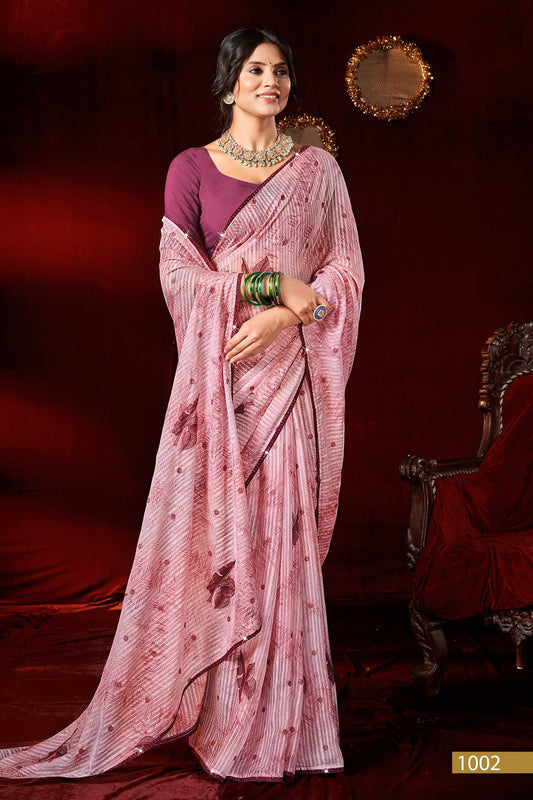 Mauve Chiffon Printed Saree - Champion-1002