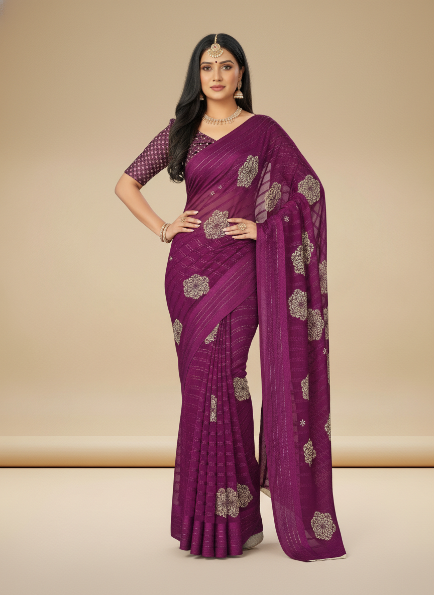 Violet Weigthless Printed Saree - DummasKing-5-5002