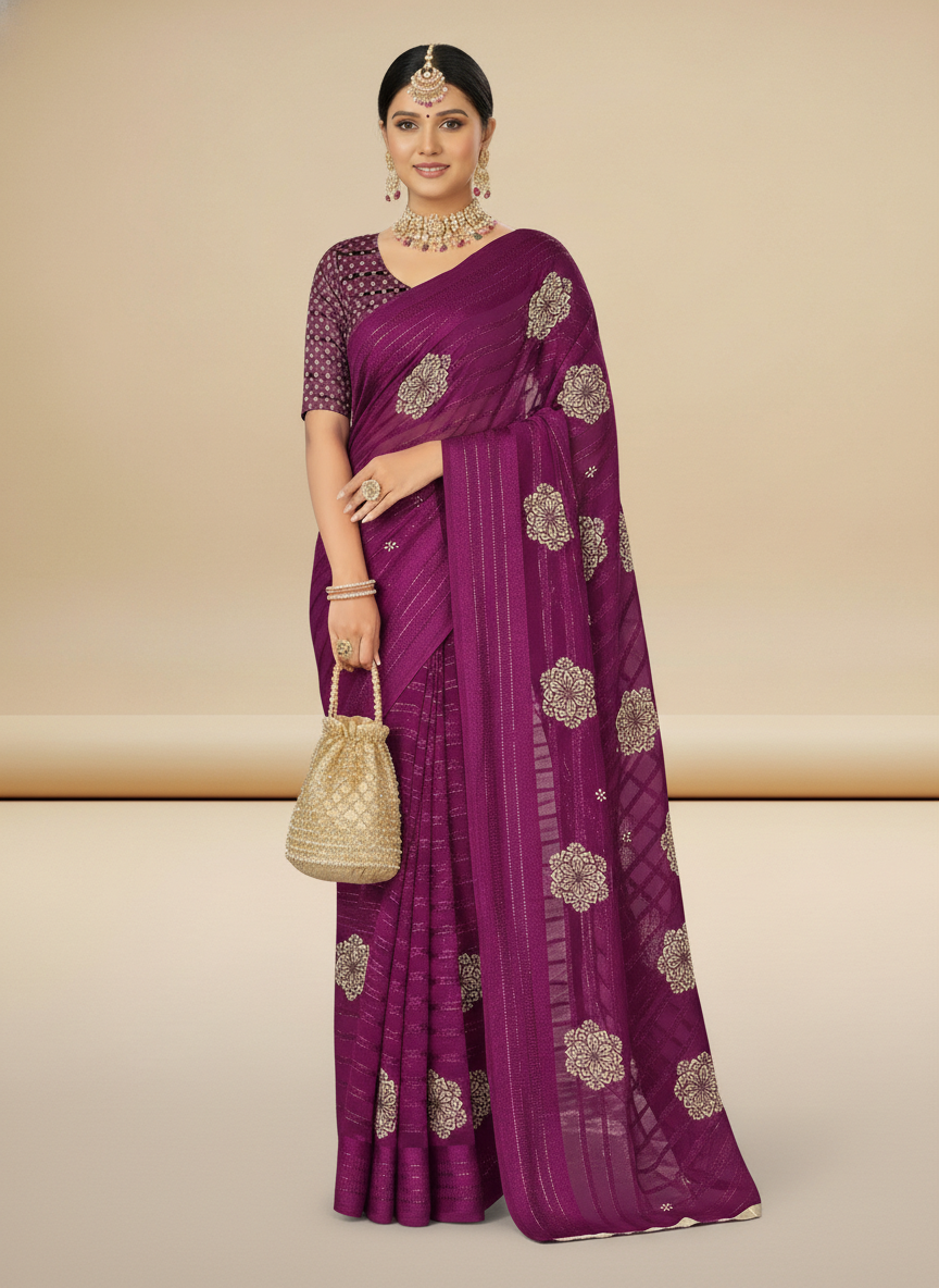 Violet Weigthless Printed Saree - DummasKing-5-5002