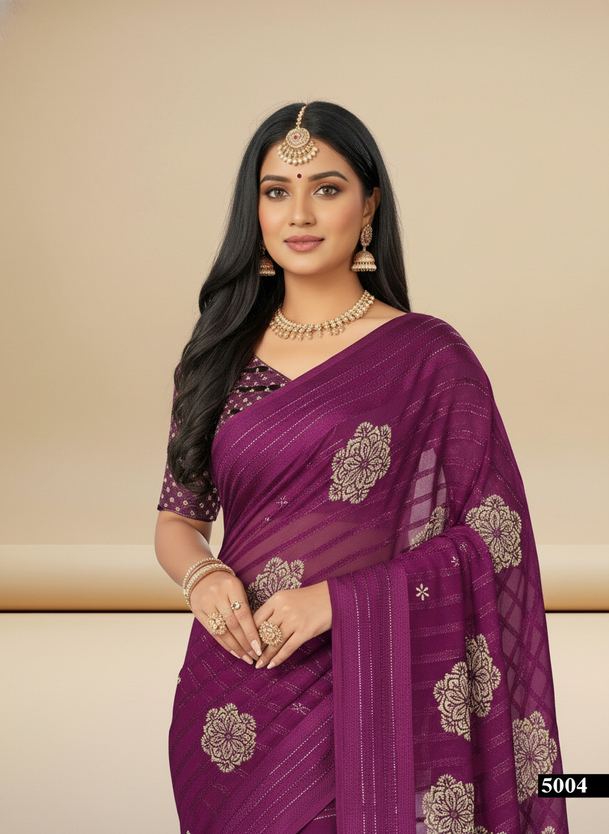 Violet Weigthless Printed Saree - DummasKing-5-5002