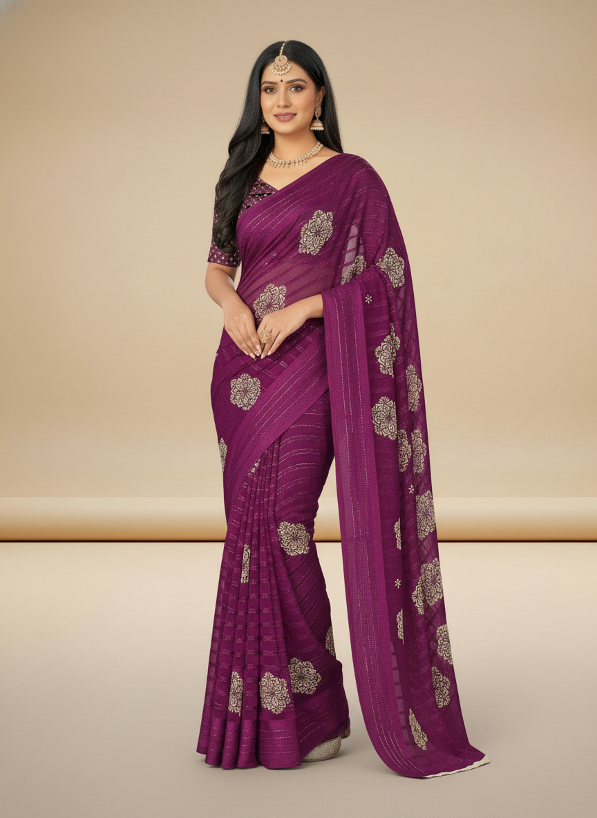 Violet Weigthless Printed Saree - DummasKing-5-5002