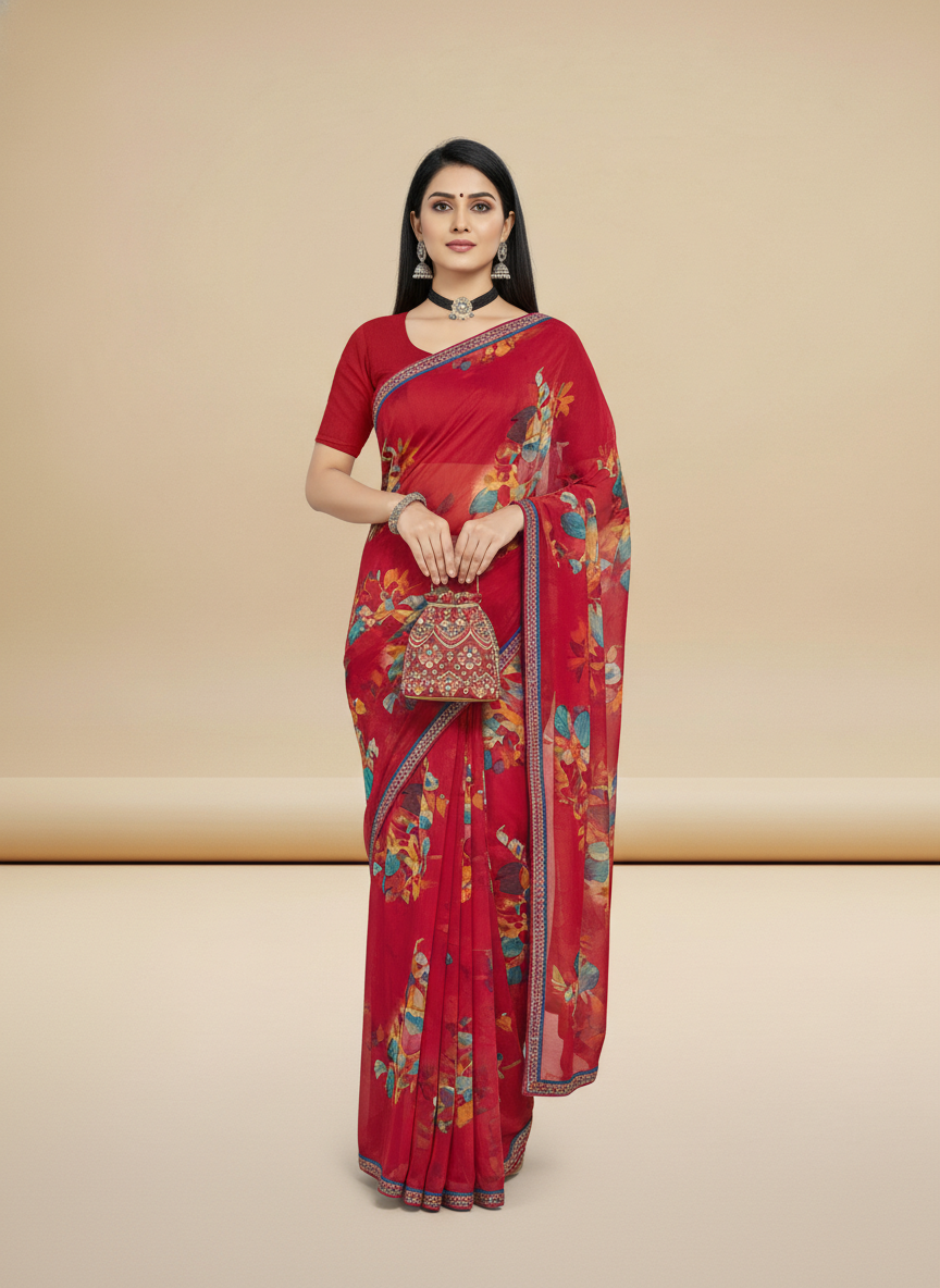 Red Weigthless Printed Saree - GIGRI-06-6001