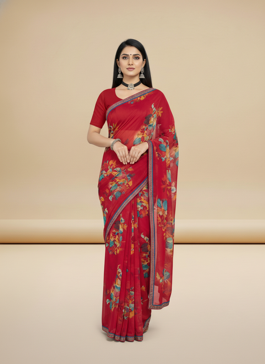 Red Weigthless Printed Saree - GIGRI-06-6001