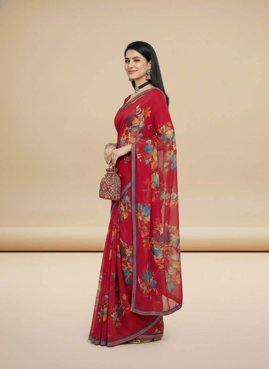 Red Weigthless Printed Saree - GIGRI-06-6001