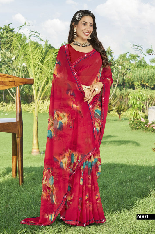 Red Weigthless Printed Saree - GIGRI-06-6001