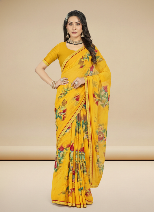 Mustard Weigthless Printed Saree - GIGRI-06-6003