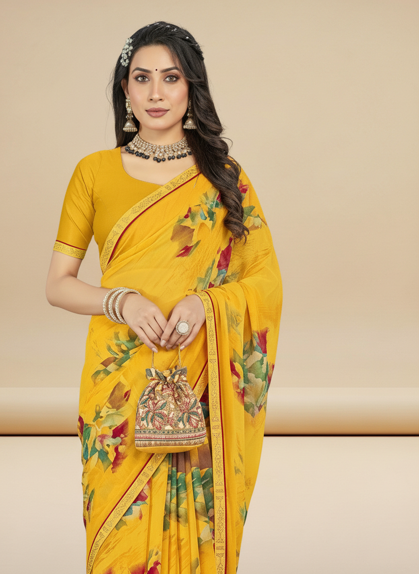 Mustard Weigthless Printed Saree - GIGRI-06-6003