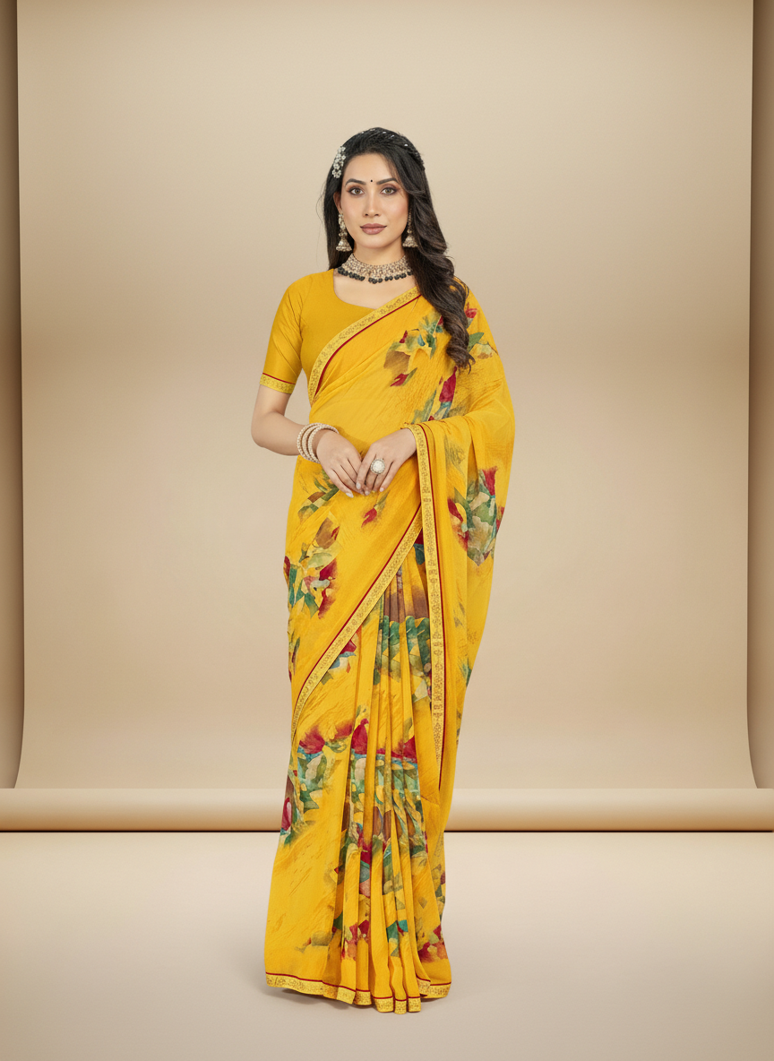 Mustard Weigthless Printed Saree - GIGRI-06-6003