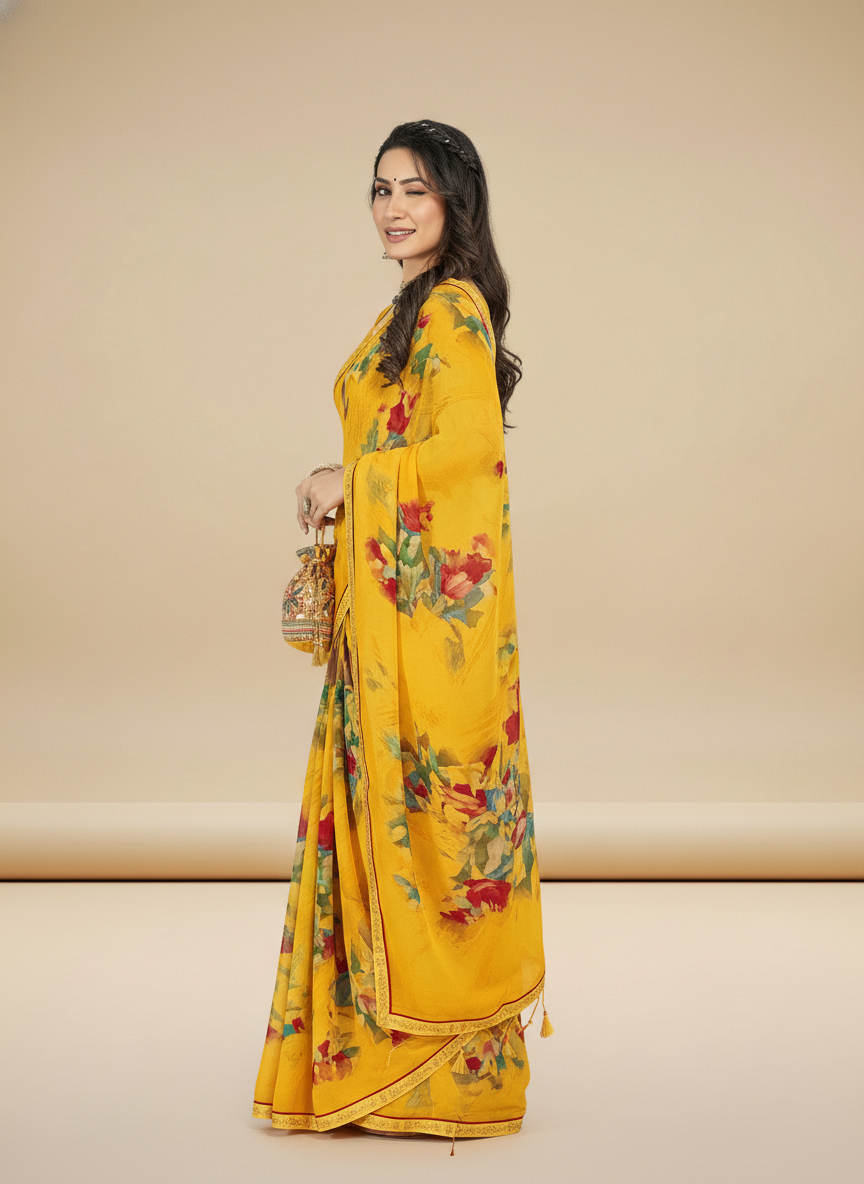 Mustard Weigthless Printed Saree - GIGRI-06-6003