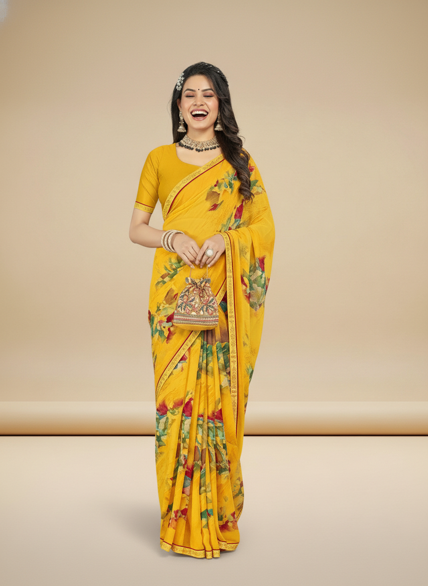 Mustard Weigthless Printed Saree - GIGRI-06-6003