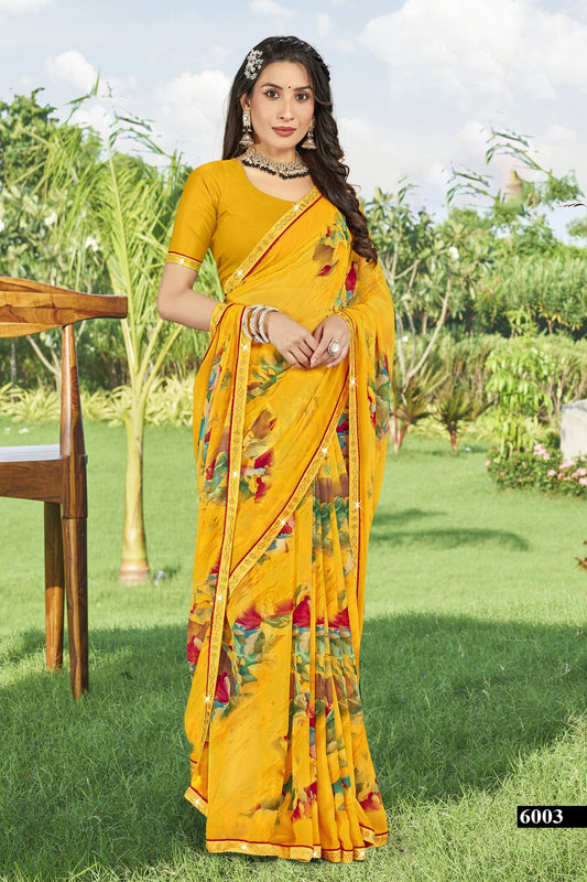 Mustard Weigthless Printed Saree - GIGRI-06-6003