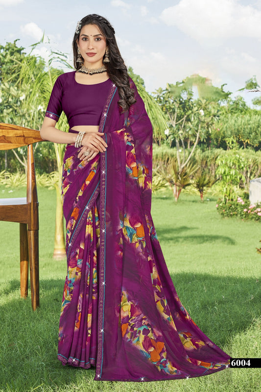 Violet Weigthless Printed Saree - GIGRI-06-6004