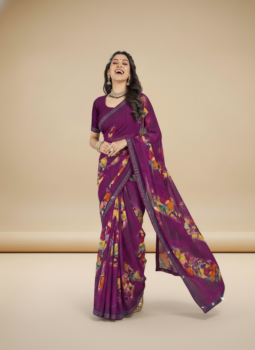 Violet Weigthless Printed Saree - GIGRI-06-6004