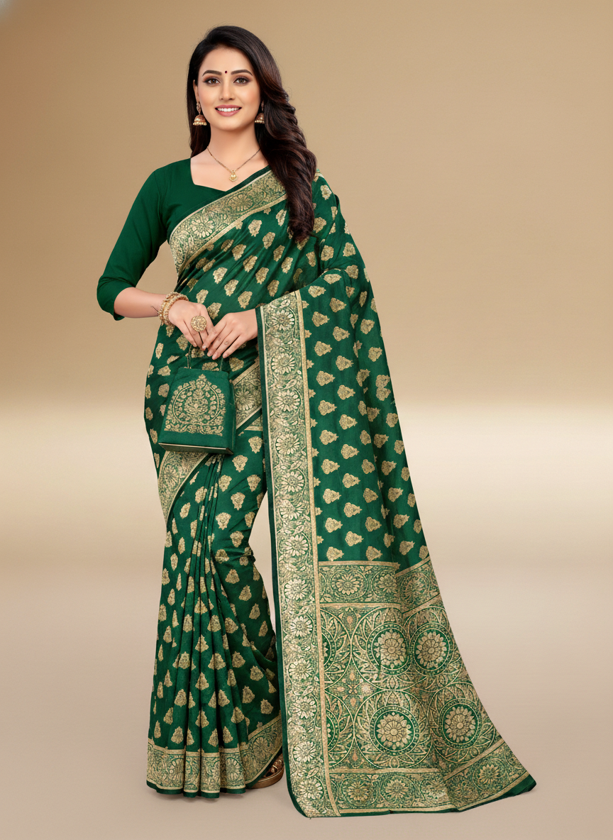 Viyona Green Silk Jacquard Fancy Saree-PL-104
