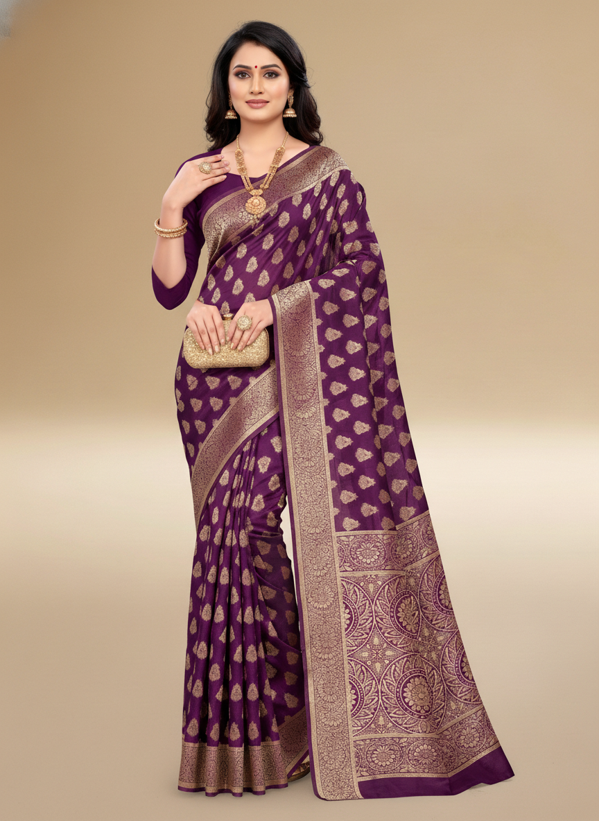 Viyona Purple Silk Jacquard Fancy Saree-PL-105