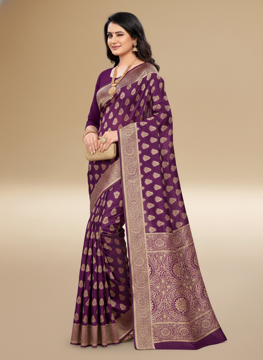 Viyona Purple Silk Jacquard Fancy Saree-PL-105