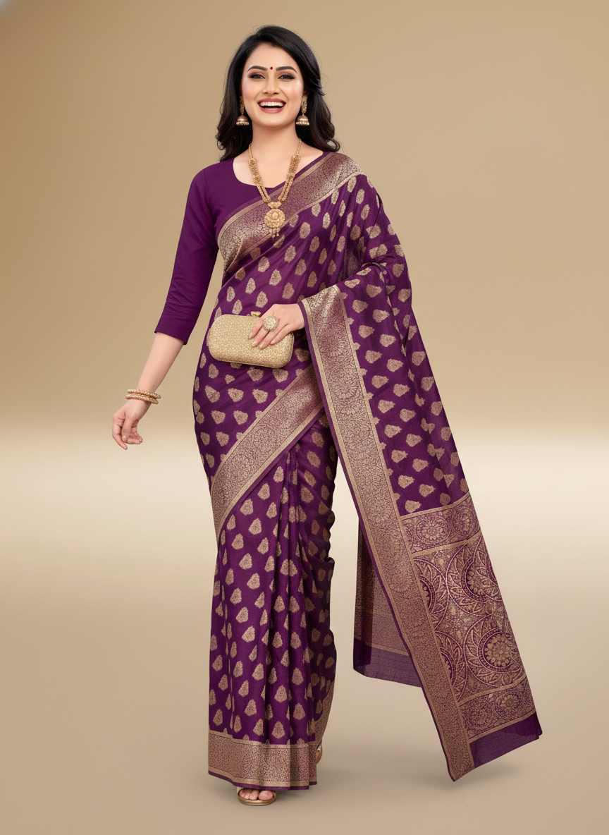 Viyona Purple Silk Jacquard Fancy Saree-PL-105