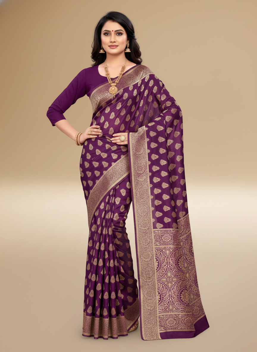 Viyona Purple Silk Jacquard Fancy Saree-PL-105