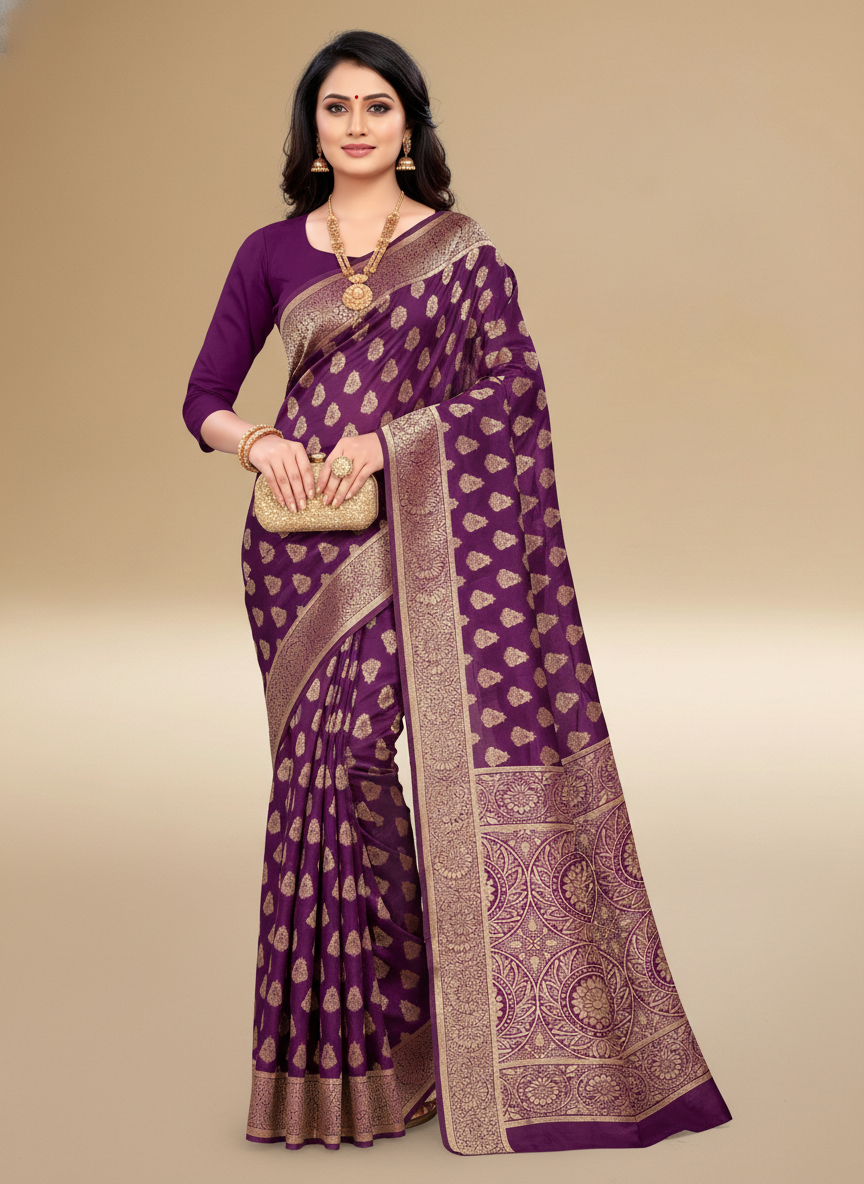 Viyona Purple Silk Jacquard Fancy Saree-PL-105