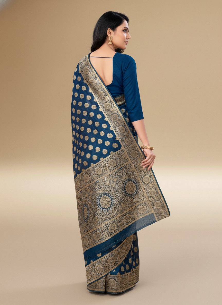 Viyona Blue Silk Jacquard Fancy Saree-PL-106