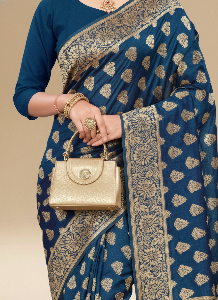 Viyona Blue Silk Jacquard Fancy Saree-PL-106
