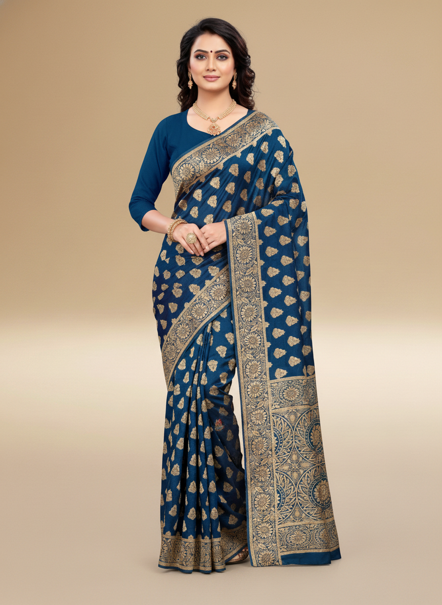 Viyona Blue Silk Jacquard Fancy Saree-PL-106