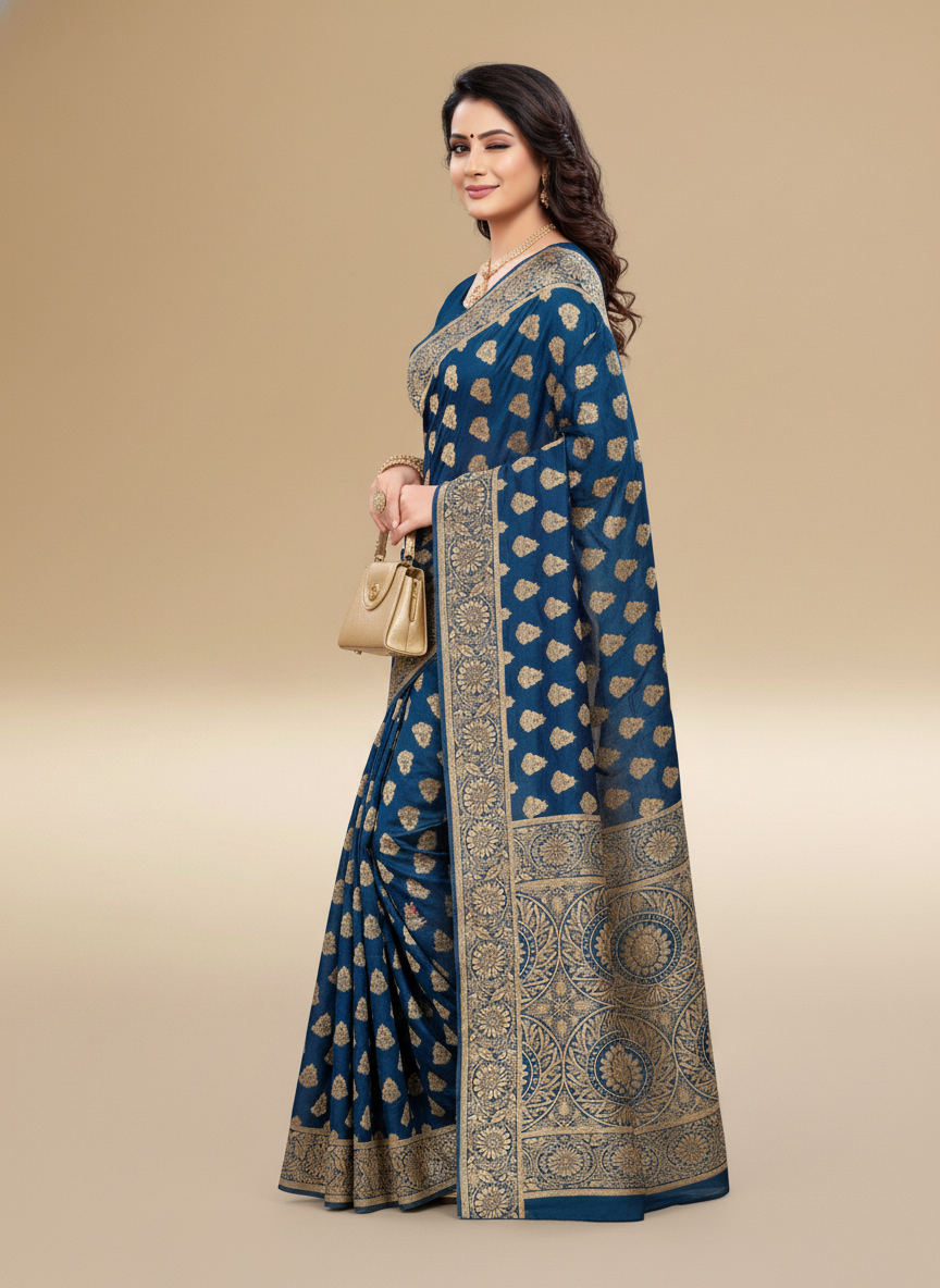 Viyona Blue Silk Jacquard Fancy Saree-PL-106