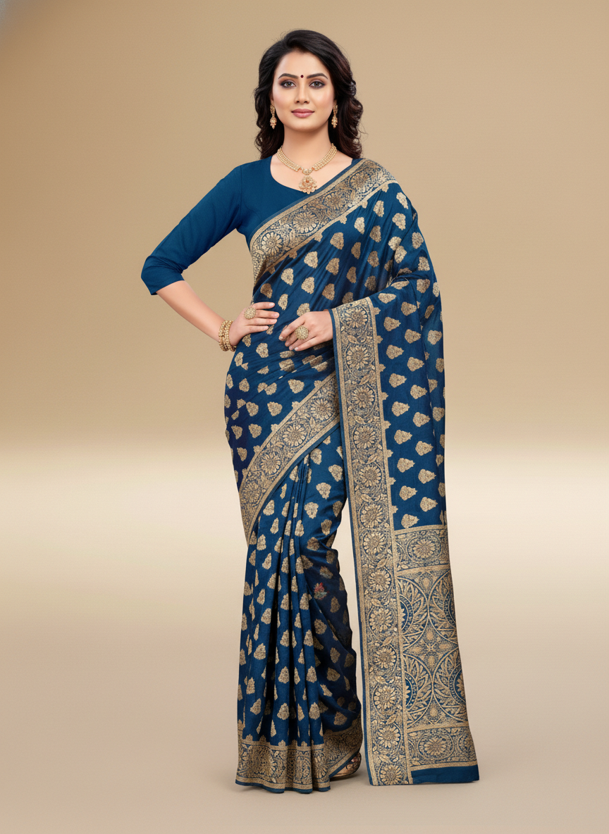 Viyona Blue Silk Jacquard Fancy Saree-PL-106