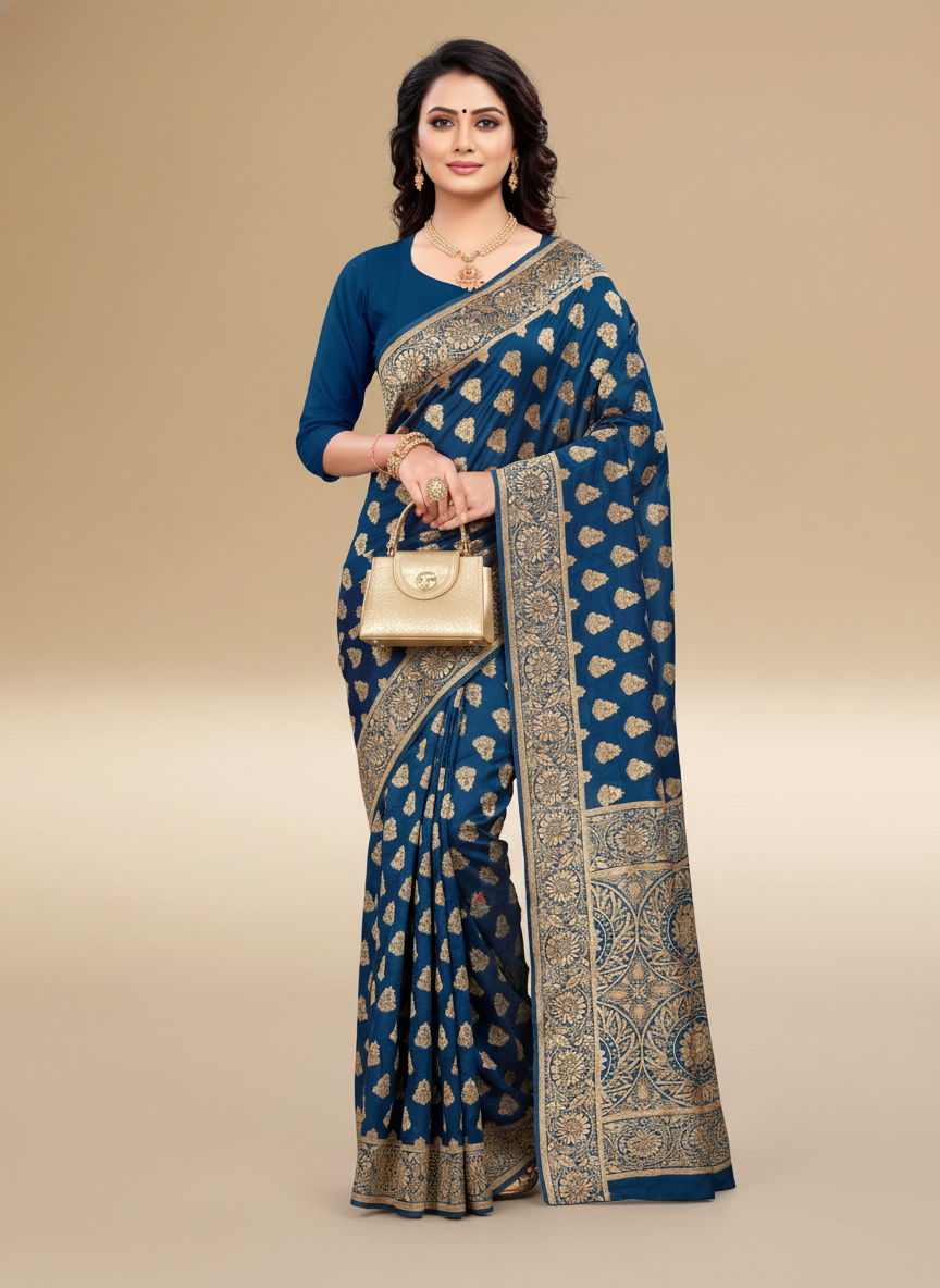 Viyona Blue Silk Jacquard Fancy Saree-PL-106