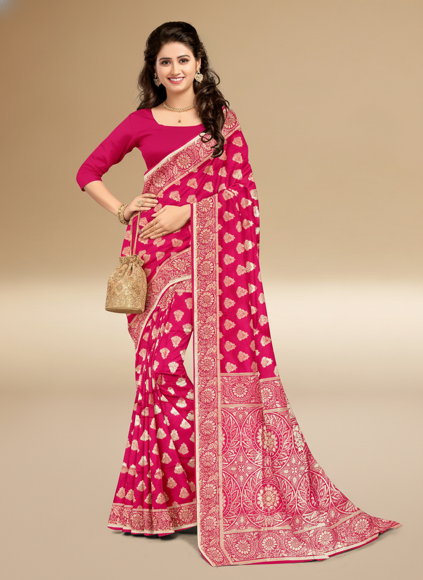 Viyona Pink Silk Jacquard Fancy Saree-PL-107
