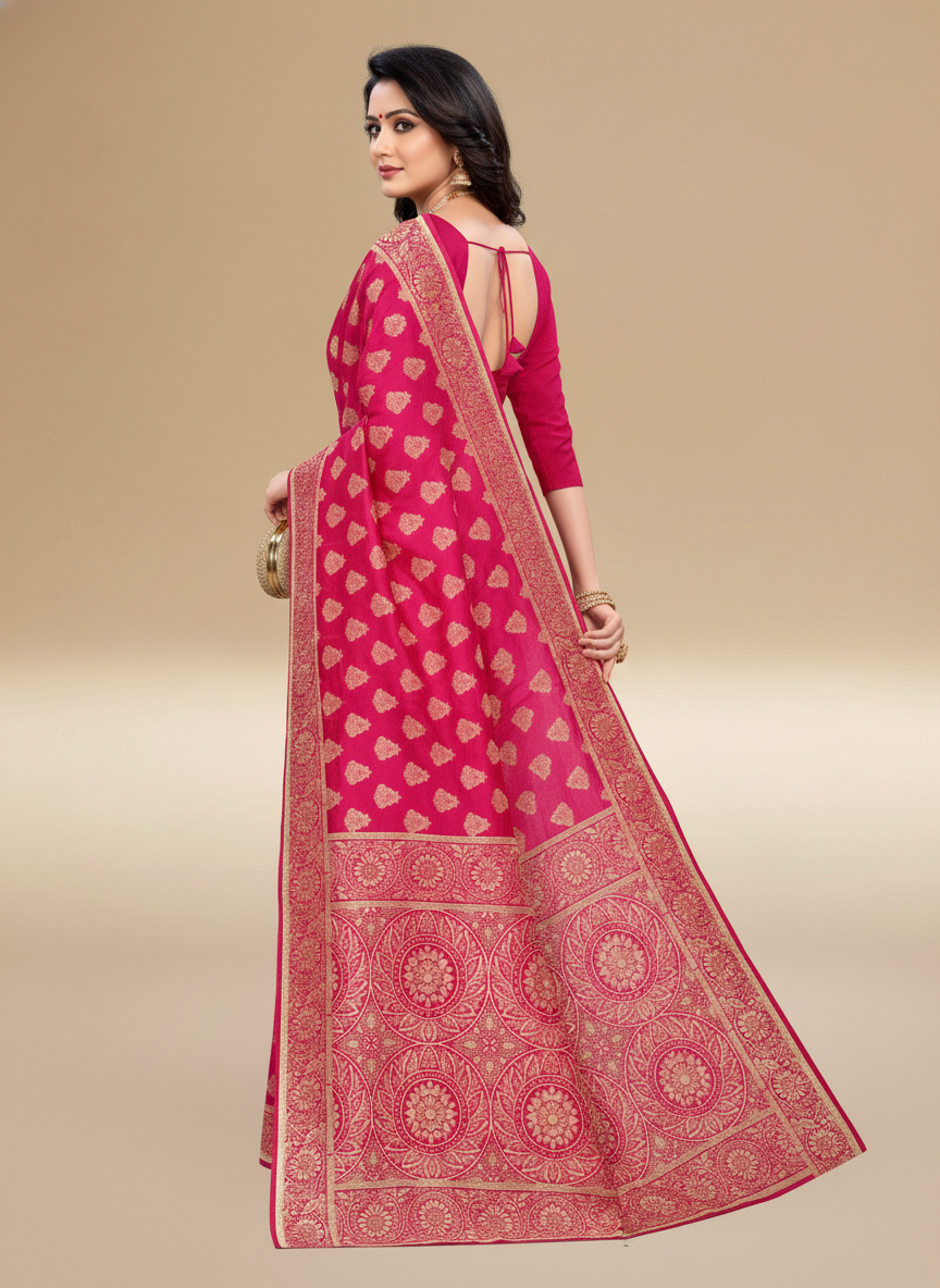 Viyona Pink Silk Jacquard Fancy Saree-PL-107
