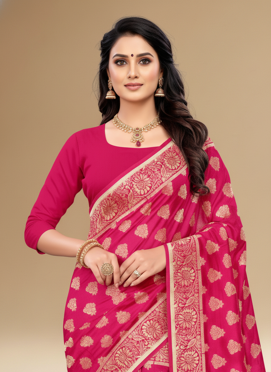 Viyona Pink Silk Jacquard Fancy Saree-PL-107