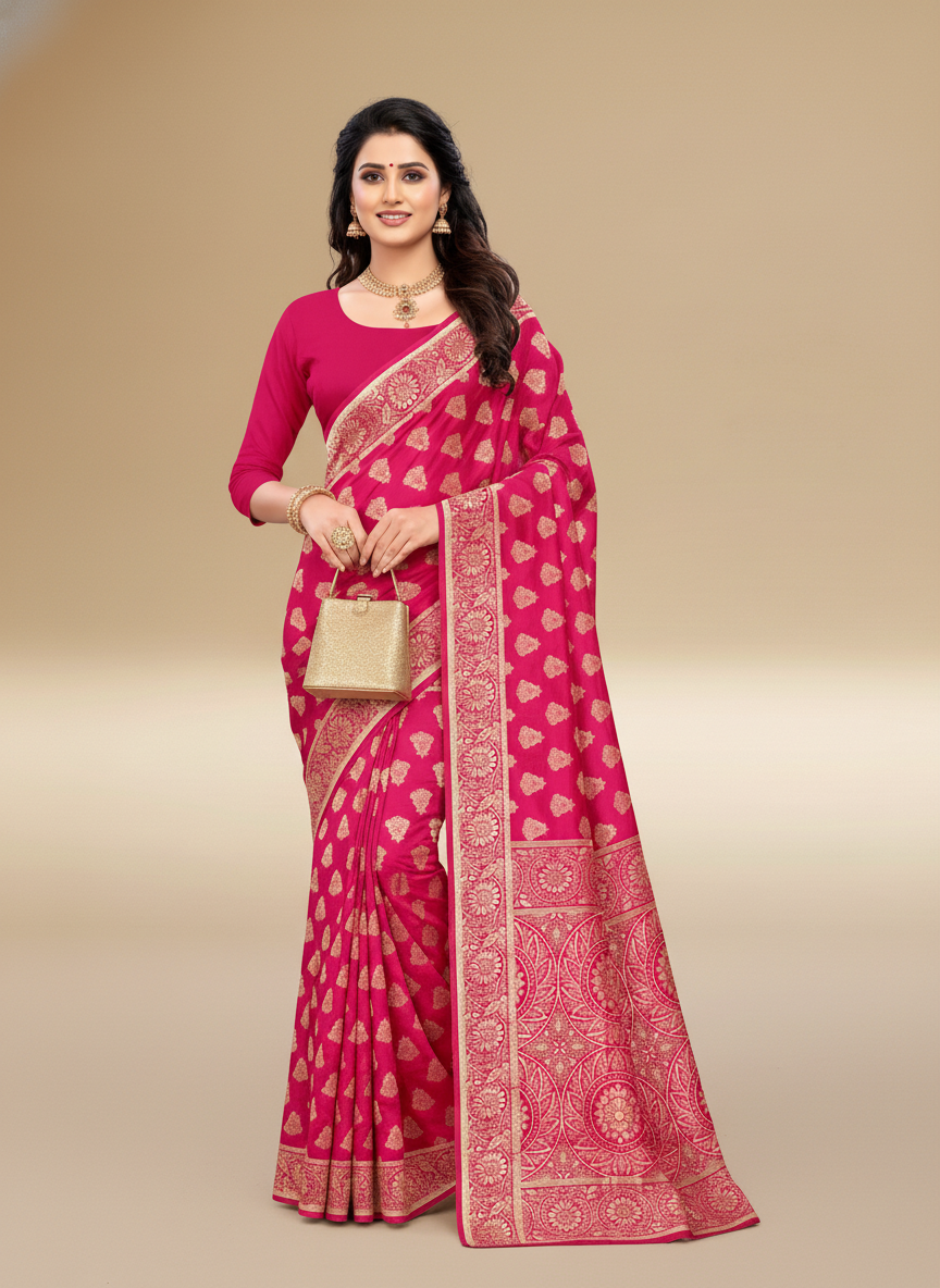 Viyona Pink Silk Jacquard Fancy Saree-PL-107
