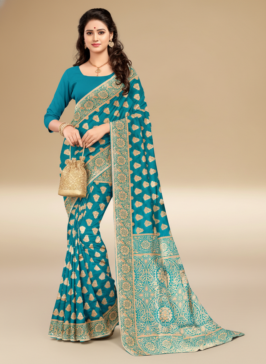 Viyona Sky Blue Silk Jacquard Fancy Saree-PL-108
