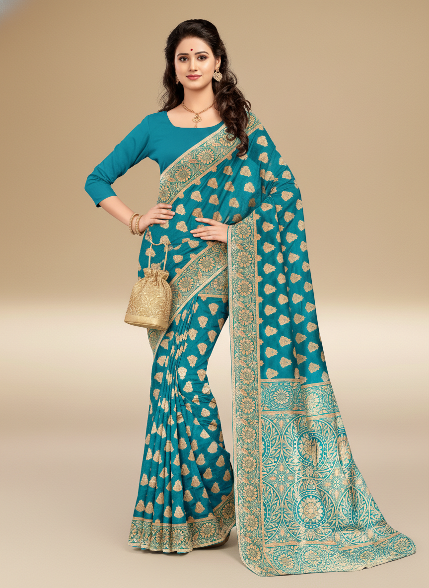 Viyona Sky Blue Silk Jacquard Fancy Saree-PL-108
