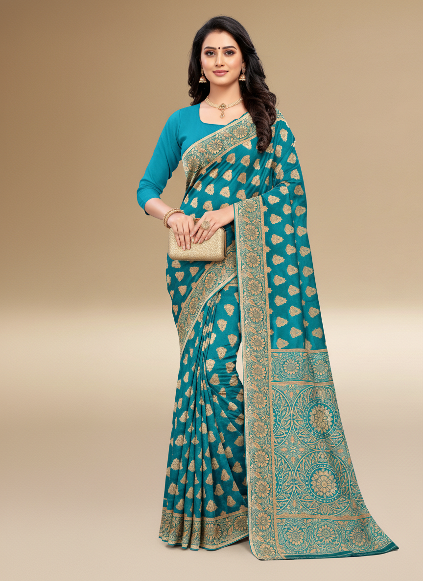 Viyona Sky Blue Silk Jacquard Fancy Saree-PL-108