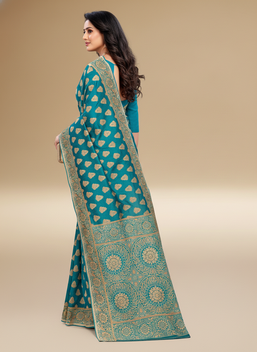 Viyona Sky Blue Silk Jacquard Fancy Saree-PL-108