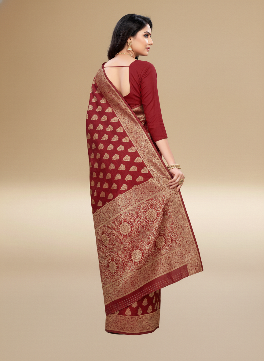 Viyona Maroon Silk Jacquard Fancy Saree-PL-109