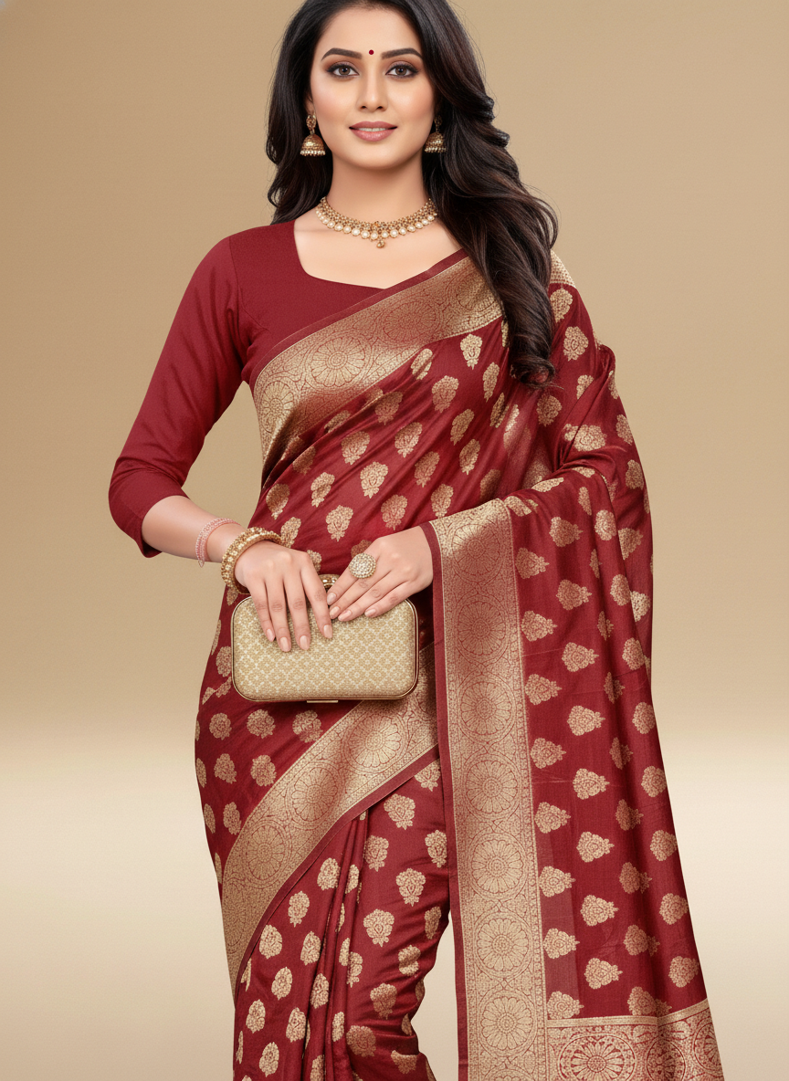 Viyona Maroon Silk Jacquard Fancy Saree-PL-109