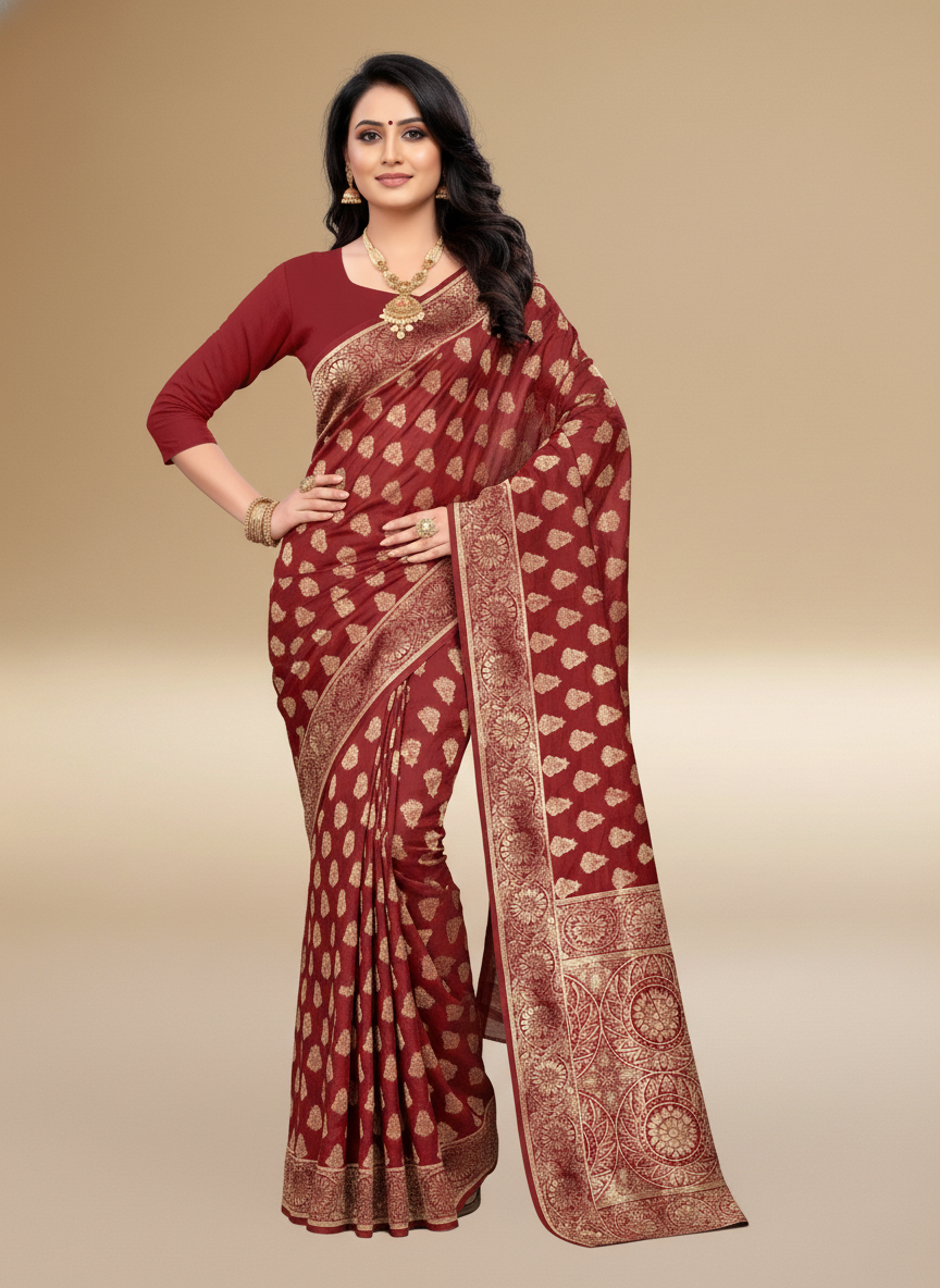 Viyona Maroon Silk Jacquard Fancy Saree-PL-109