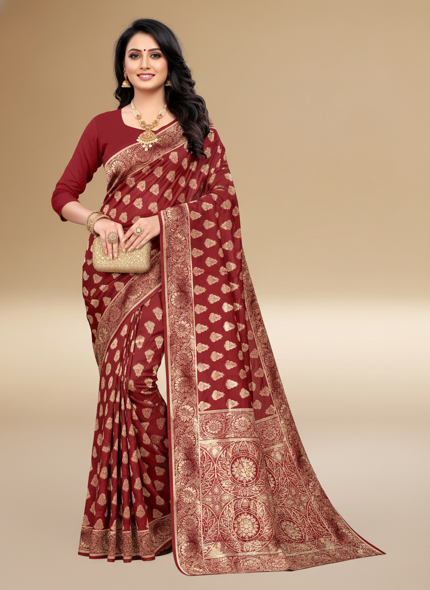 Viyona Maroon Silk Jacquard Fancy Saree-PL-109