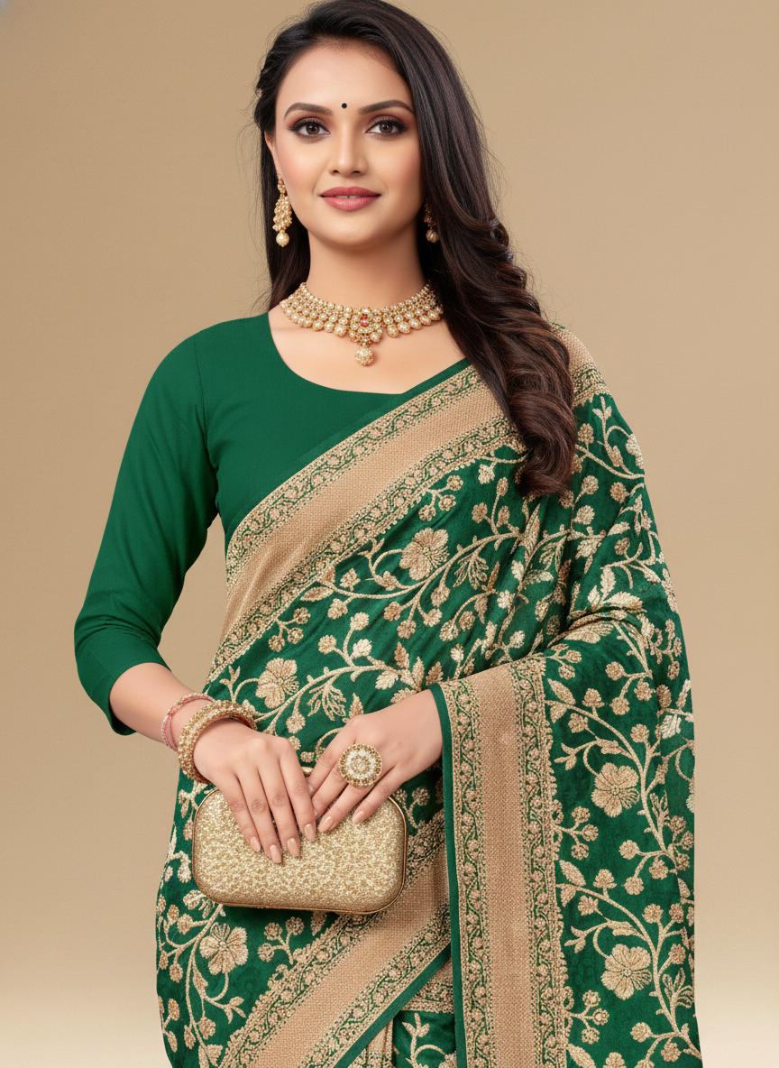 Viyona Green Silk Jacquard Fancy Saree-PL-110