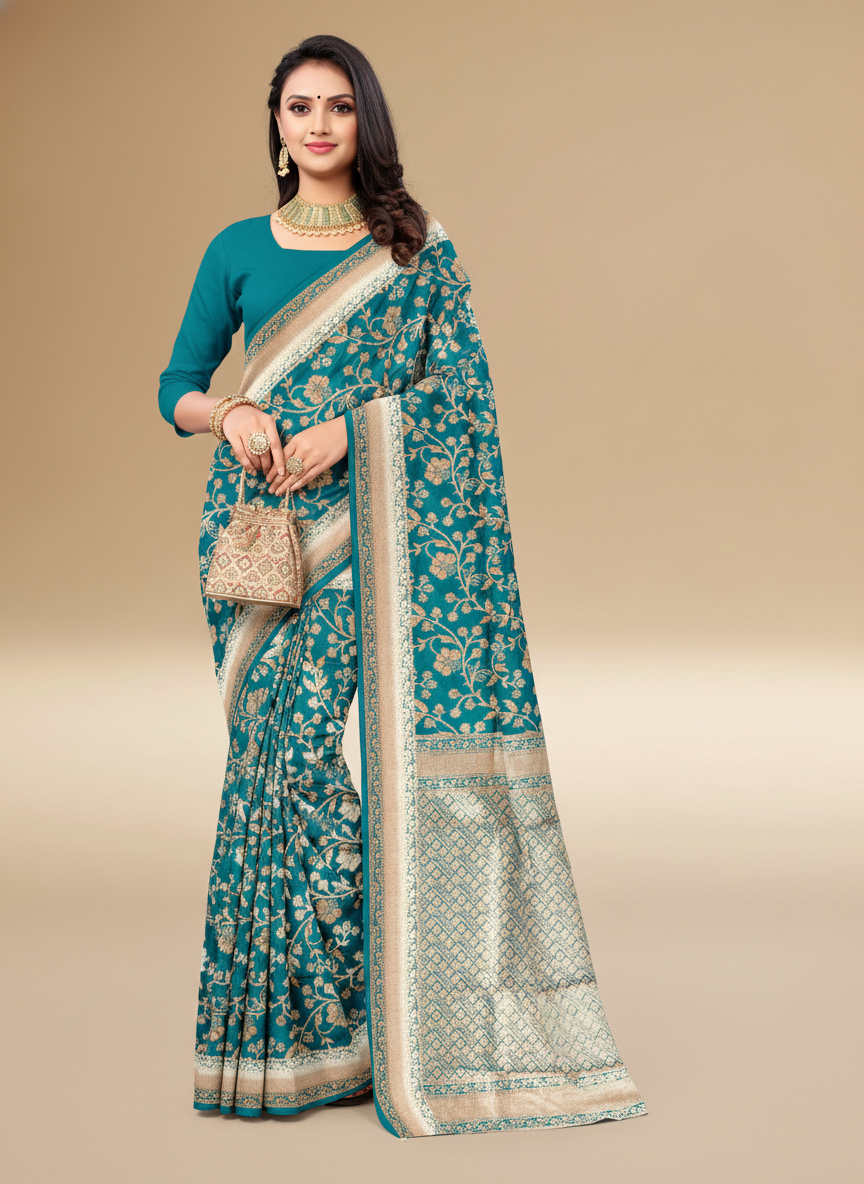 Viyona Sky Blue Silk Jacquard Fancy Saree-PL-111