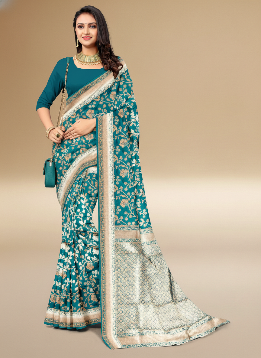 Viyona Sky Blue Silk Jacquard Fancy Saree-PL-111