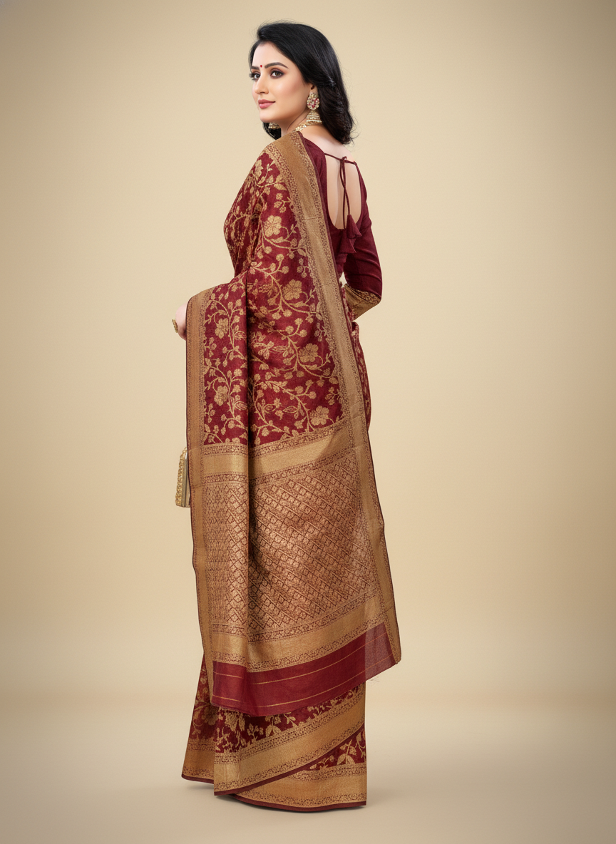 Viyona Maroon Silk Jacquard Fancy Saree-PL-112